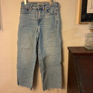 The Curvy Perfect Vintage Wide Leg Crop Jean from Madwell with Frayed Edges